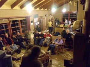 Gathered in the beautiful mud brick home of John & Sharron Champagne, Robert speaks to the TT group about food security